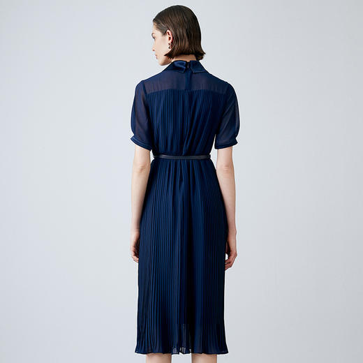 EITIE爱特爱夏季新款通勤单排扣深蓝色A字压褶连衣裙7807558 商品图4