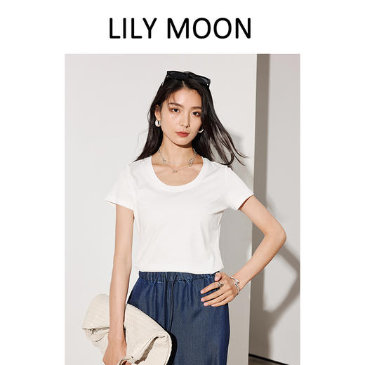 LILYMOON【匹马棉U领T】桑蚕丝亚麻莱赛尔T恤 商品图2