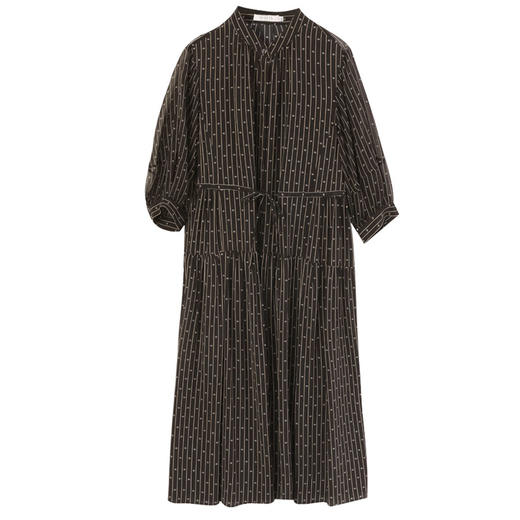 玳莎竖条纹印花真丝连衣裙2025年夏季新款轻薄双绉抽褶中长款裙子 FB35201 商品图4