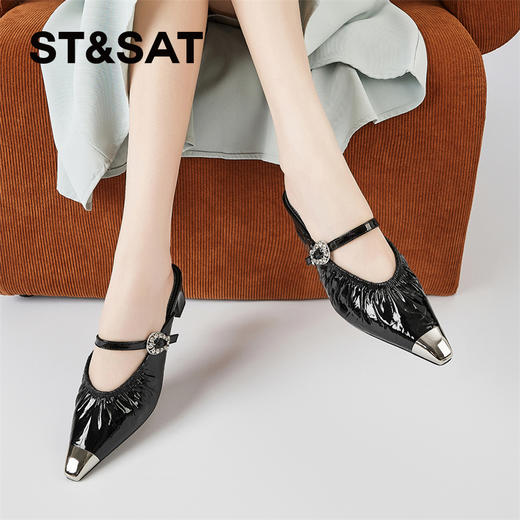 星期六摩登钻扣金属头粗跟穆勒拖SSD2110ERM 商品图4