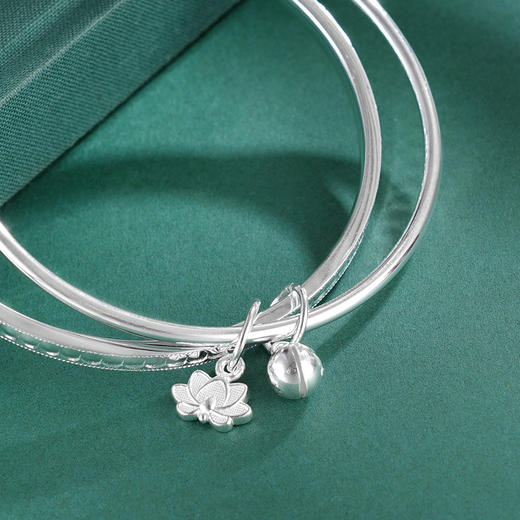 子佩集S999银【好运莲莲】手镯【XXSZ007】纯银两个圈莲花铃铛2505 商品图6