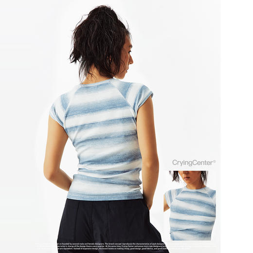 CryingCenter 海洋水波纹理捏褶小飞袖短袖tee 哭喊中心 商品图2