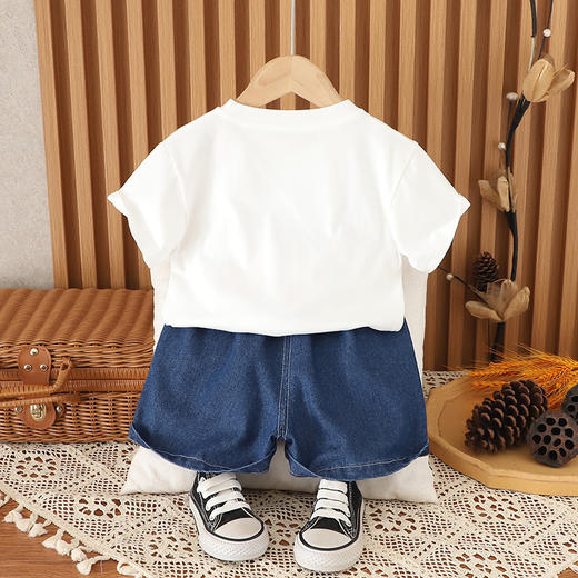 【火箭图案，可爱炫酷】潮童宝宝夏季新款 童装短袖小男孩服装 圆领牛仔短裤火箭两件套-QQ 商品图3