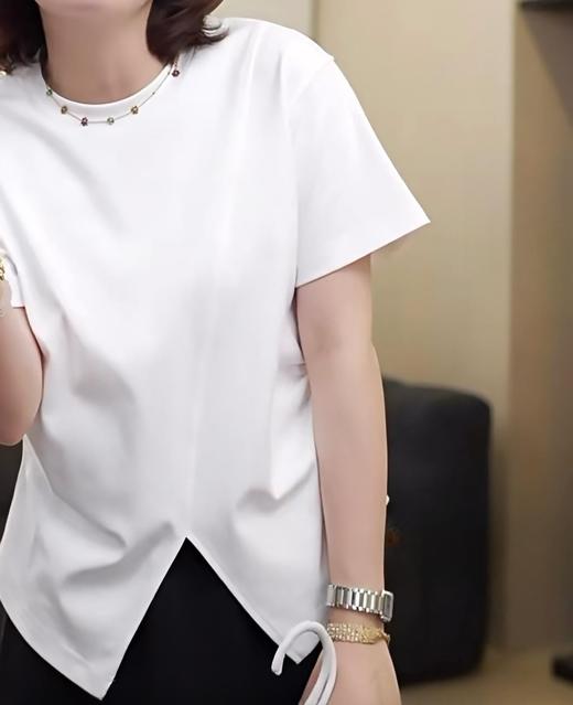 ✨宝藏tee~【前开叉显瘦圆领T恤】王炸捏褶设计收腰修身前开叉设计显瘦百搭圆领短袖T恤女 商品图2