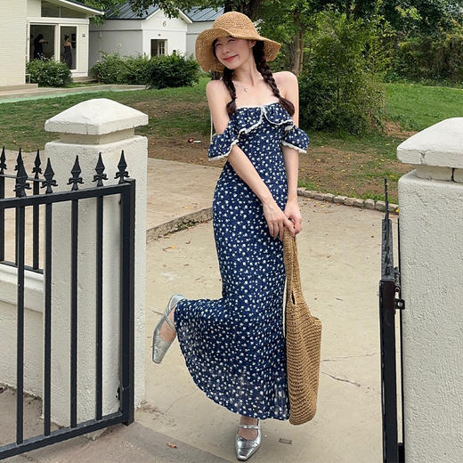 西遇两穿吊带连衣裙女夏季新款蕾丝花边抹胸鱼尾修身碎花长裙SS050670 商品图0