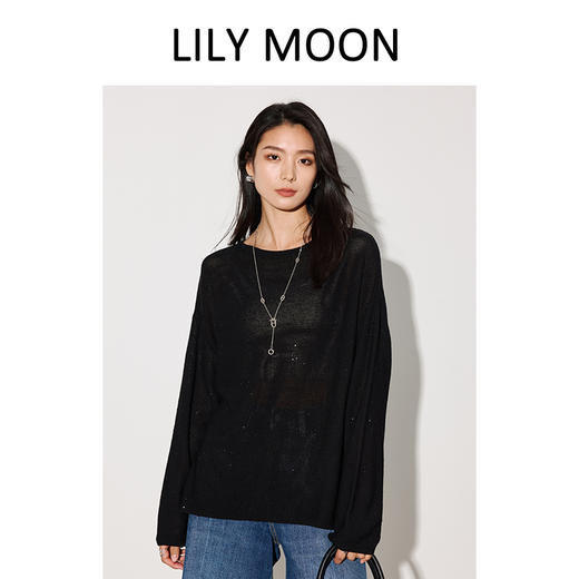 LILYMOON【一字领珠片罩衫】夏季天丝亚麻镂空罩衫细闪 商品图0