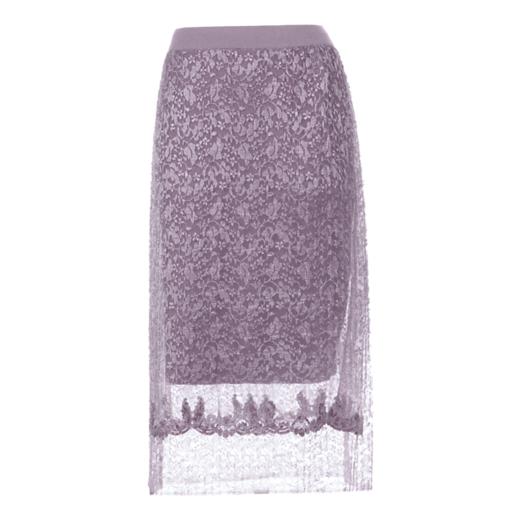 R1AHH70090442  La Koradio   r拉珂蒂紫色针织半身裙女优雅蕾丝包臀裙 商品图0