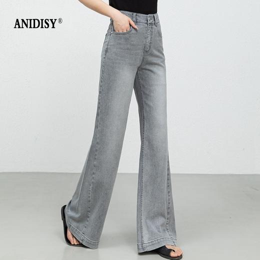 时尚高腰拉链修身弹力拖地微喇牛仔裤 商品图2