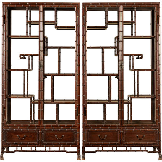 民国	红木竹节工玻璃门博古架（一对） 商品图5