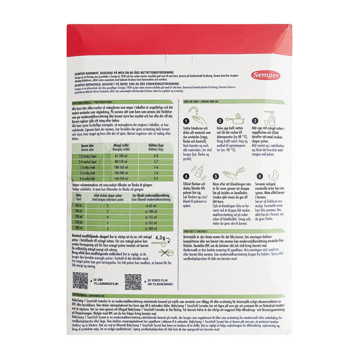 [丹麦/瑞典]森宝BabySemp配方酸化奶1段700克(绿)Semper BabySemp 1 Syrnet pulver 700g 商品图1