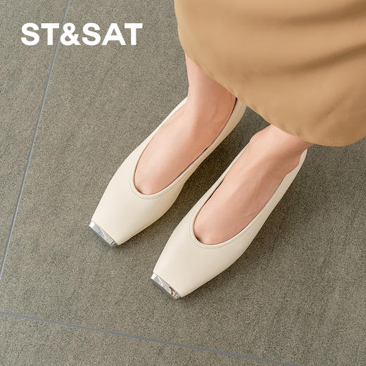 【柔软羊皮】星期六金属方头低跟单鞋SSD1111104 商品图2