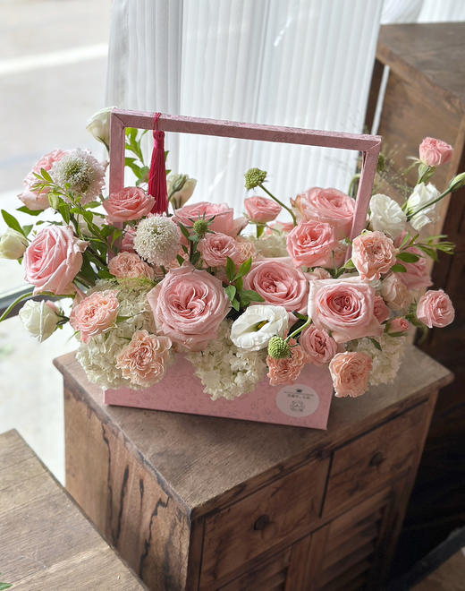 粉色系 木质贴布国风 手提篮 商品图1