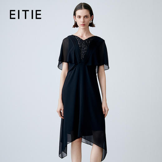 EITIE爱特爱夏新款时尚优雅飘逸高腰显瘦不规则连衣裙7807573 商品图0