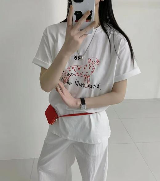 老米优品🎈 3-5天! 出口韩国🔺去发光，而不是被照亮！《桃心斑点狗🐕短袖tee》宽松慵懒，显瘦百搭！！T250509B  下架 商品图1
