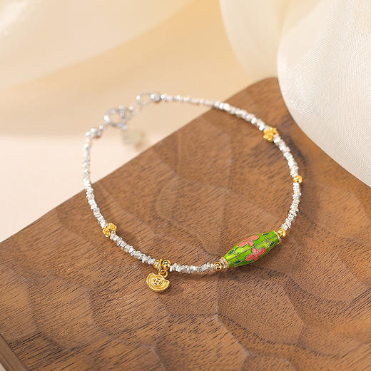 【红妆漫点】S925碎银几两珐琅元宝桶珠花朵手链【CW-SL11722-5】 商品图1