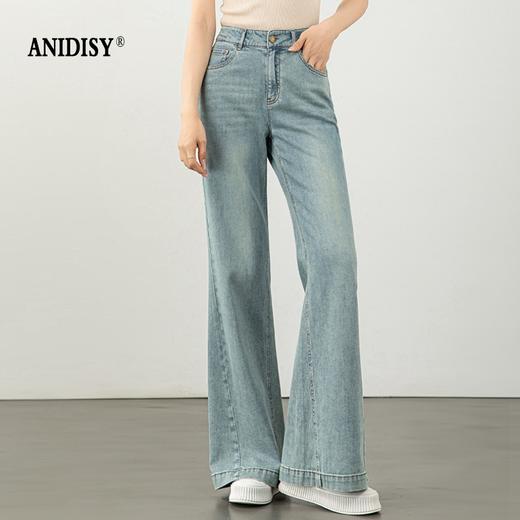 时尚高腰拉链修身弹力拖地微喇牛仔裤 商品图1