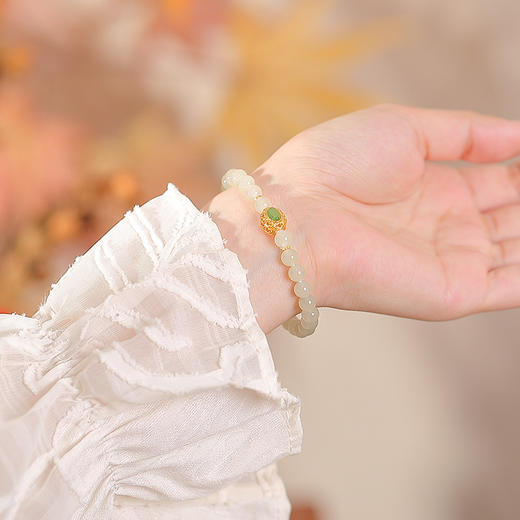 【又见寒山】S925纯银天然和田玉蛋面镂空如意圆珠手串【CW-23220】 商品图3