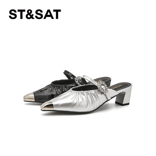 星期六摩登钻扣金属头粗跟穆勒拖SSD2110ERM 商品图10