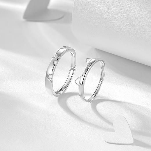 【夜光|原创】 卡蒂罗KADER 猫咪日记情侣对戒（夜光） 轻奢可爱ins风萌趣猫耳生动立体俏皮设计开口可调节一对 925银 戒指 男女同款情侣款 银色 蛇年礼 商品图6