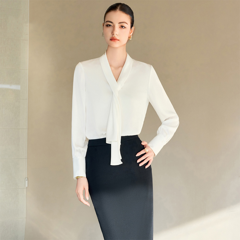 IWY/春夏白色衬衫女新款飘带衬衣设计感小众百搭西装内搭WB131