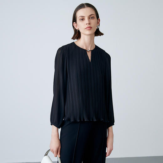 EITIE爱特爱夏季新款气质网纱飘逸慵懒通勤直筒衫上衣7813521 商品图8