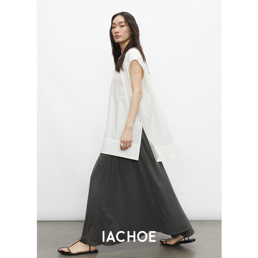 棉仓3431504010-IACHOE 圆领开叉无袖衬衫 商品图1