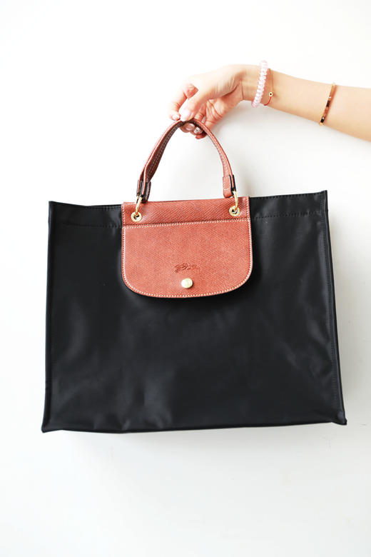 牛皮+织物，大号手提托特包。马卡龙配色法式大容量包包女C050966 商品图7