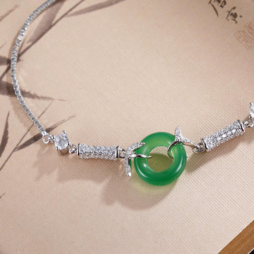 子佩集S925银【竹扣平安】手链【SL011250】纯银绿玉髓平安扣2505 商品图3