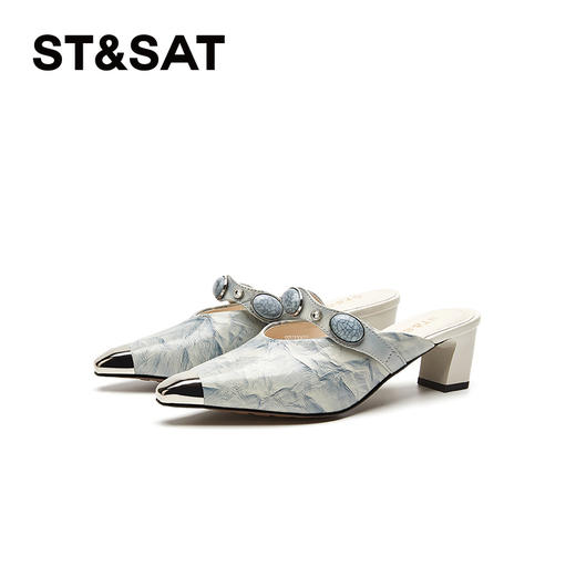 星期六中式风晕染金属尖头粗跟穆勒拖SSD2110EPP 商品图10