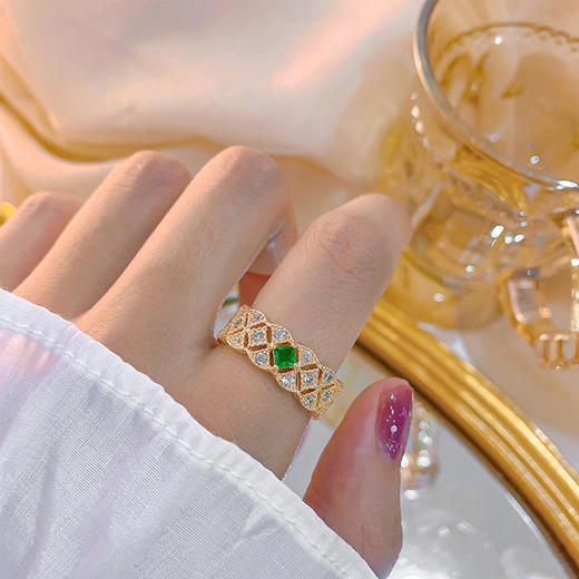 PIARA祖母绿宝石满镶戒指个性名媛气质个性时尚RAB0004 商品图0