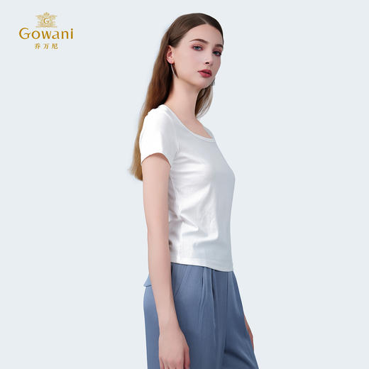 【多色可选】乔万尼基础款舒适百搭U领显瘦小短袖EZ2C141 商品图2