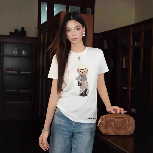 直发 RL 拉夫 重工刺绣 晚礼服亮片小熊 短袖T恤 商品图2