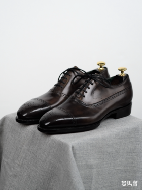 手工固特异意大利博物馆皮盲腰琴底棕色布洛克牛津鞋（福田洋平楦型）