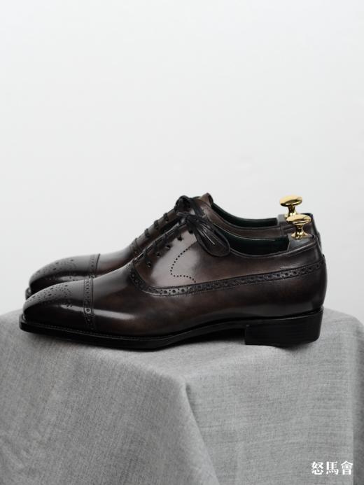 手工固特异意大利博物馆皮盲腰琴底棕色布洛克牛津鞋（福田洋平楦型） 商品图4
