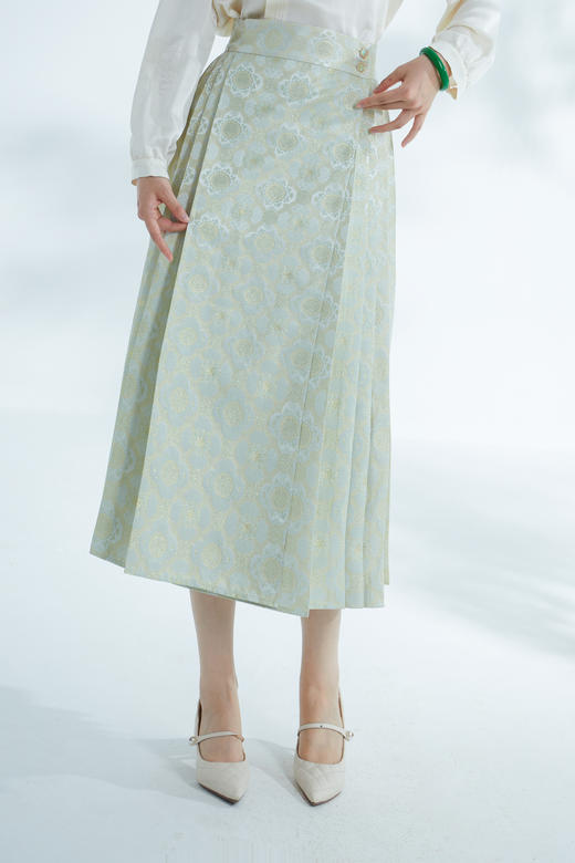 荷言GL 云舒 八达晕织金改良马面裙金绿色一片式围裹裙装 商品图4