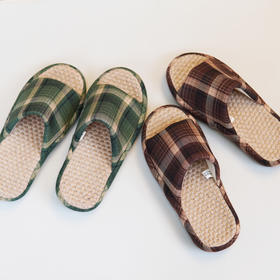【36-42码】女士格子麻拖鞋男士居家室内拖鞋情侣拖鞋亚麻拖鞋【WG25652W/M】