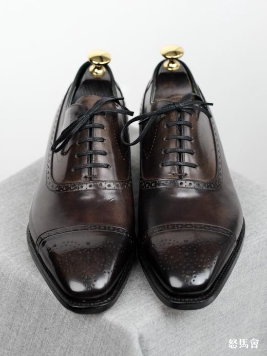 手工固特异意大利博物馆皮盲腰琴底棕色布洛克牛津鞋（福田洋平楦型） 商品图2