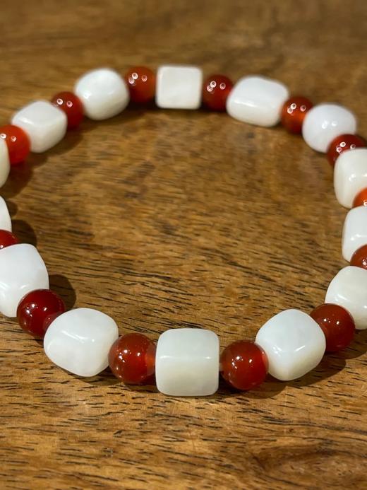 白玉方形珠与红玉髓珠手链，顺丰包邮 商品图7