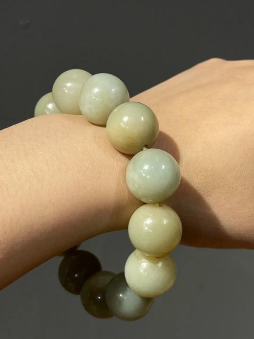 和田青白玉大圆珠手链，顺丰包邮 商品图2