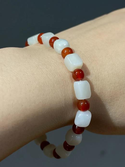 白玉方形珠与红玉髓珠手链，顺丰包邮 商品图4