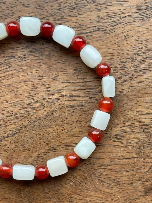 白玉方形珠与红玉髓珠手链，顺丰包邮 商品图14