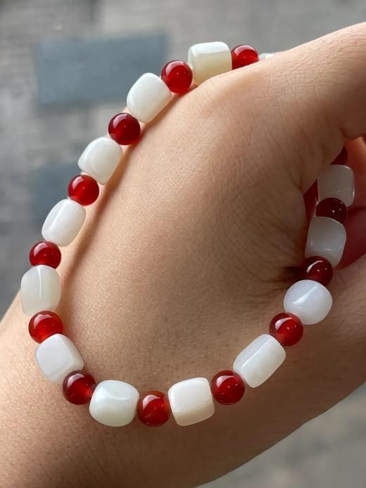 白玉方形珠与红玉髓珠手链，顺丰包邮 商品图5