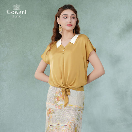 乔万尼真丝桑蚕丝衬衣v领撞色设计感小衫EI2C875 商品图1