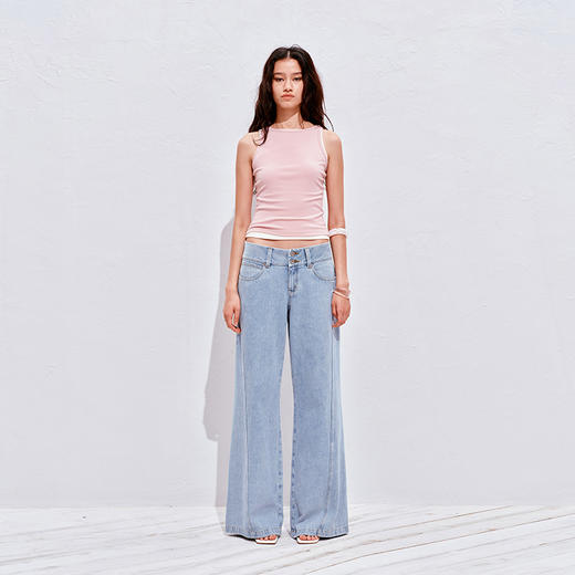 NUTH浅冰蓝复古水洗直筒阔腿宽松牛仔裤女 商品图2