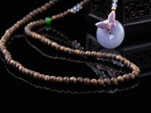 XY0284沉香+翡翠18K金镶紫罗兰平安扣吊坠 商品图5