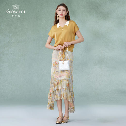 乔万尼真丝桑蚕丝衬衣v领撞色设计感小衫EI2C875 商品图3