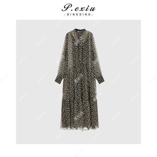 【月光珍珠】100%真丝浪漫波点纱裙吊带裙套装W-62343 商品图1