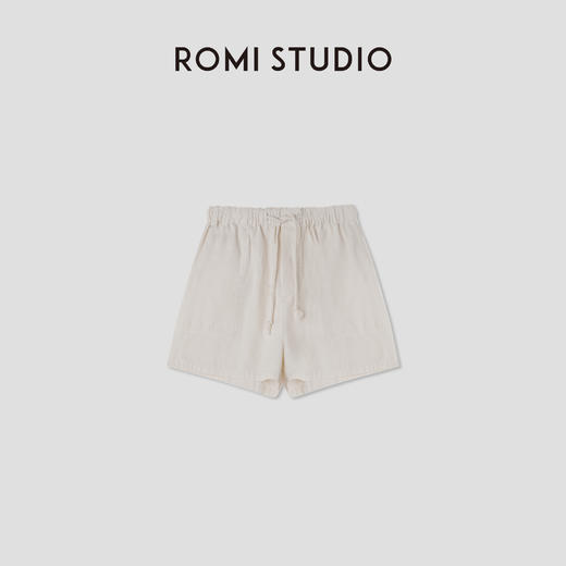 ROMI STUDIO天然未染色新疆长绒棉松紧腰复古洗水短裤RWCRXY3008(现货) 商品图0