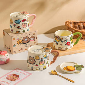 摩登主妇带盖马克杯陶瓷杯咖啡杯子高颜值家用喝水杯办公室早餐杯