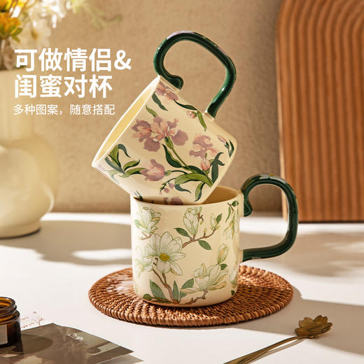 摩登主妇鸢尾花陶瓷马克杯高颜值家用喝水杯办公室早餐杯咖啡杯子导购标题 商品图1